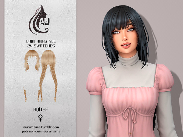 Sims 4 — Daiki - Hairstyle by AurumMusik — Daiki maxis match long braids with bangs in 24 EA swatches for female