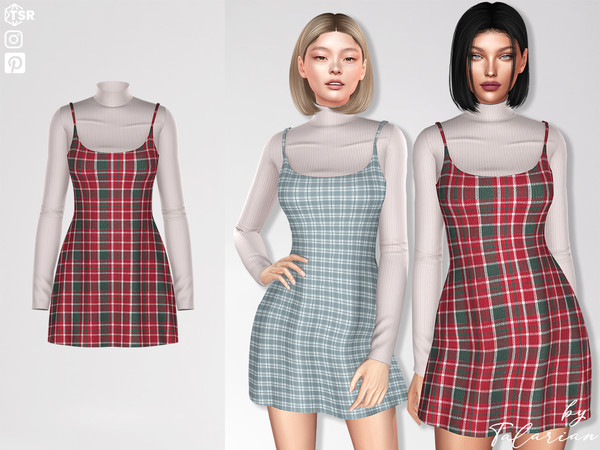 Sims 4 — Carolina Dress by talarian — A classic plaid pinafore dress styled with a cozy turtleneck sweater for a timeless