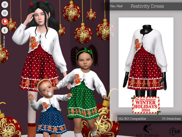 Sims 4 — Festivity Dress- Child by KaTPurpura — Short dress with Christmas motif and wool sweater
