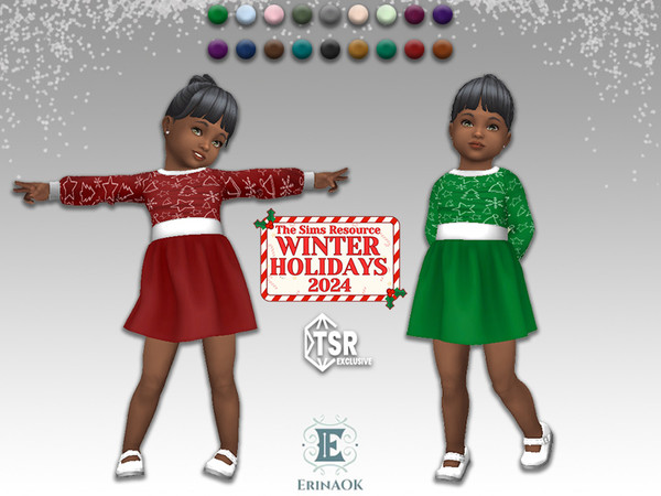 Sims 4 — Winter Holidays ErinAOK Toddler Dress 121724 by ErinAOK — Toddler Silk Holiday Dress with Top Decorated in