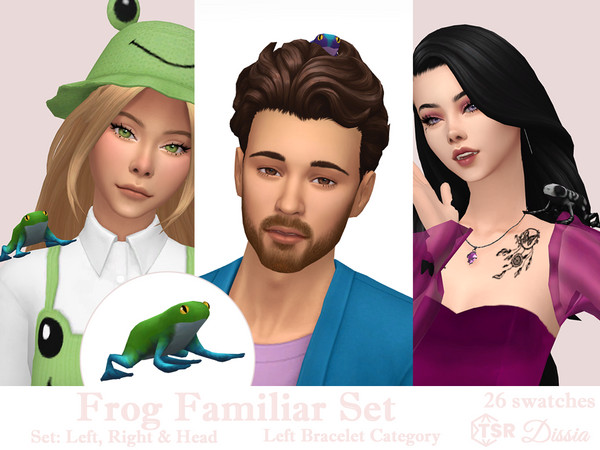 Sims 4 — Frog Familiar Set by Dissia — Cute little frog familiar on sim right & left arm or head
