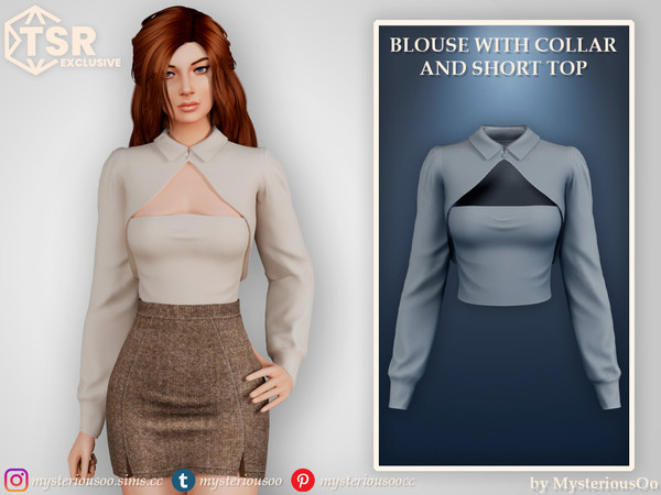 Sims 4 — Blouse with collar and short top by MysteriousOo — Blouse with collar and short top in 6 colors