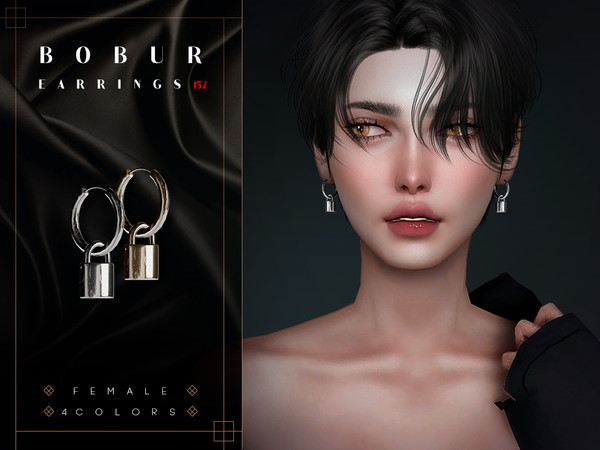 Sims 4 — Lock Earrings by Bobur2 — Earrings with a lock pendant for female 4 colors I hope you like it