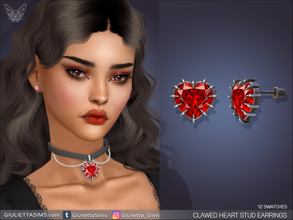 Sims 4 — Clawed Heart Stud Earrings by feyona — Clawed Heart Stud Earrings come with 3 colors of the stone, 4 metla