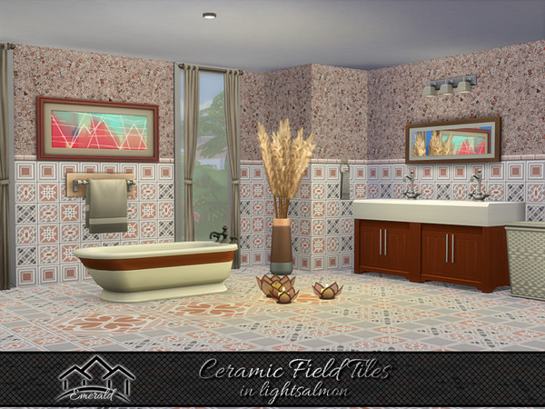 Sims 4 — Ceramic Field Tiles in lightsalmon1 by Emerald — Ceramic Field Tiles are perfect for any projects residential or