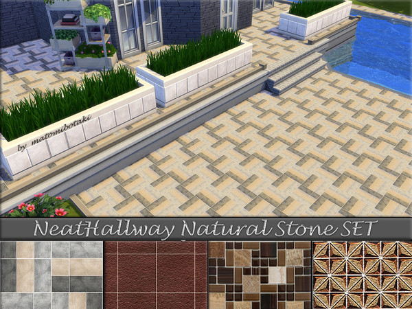Sims 4 — NeatHallway Natural Stone SET by matomibotaki — Stone floor tiles in 4 designs suitable for indoor and outdoor