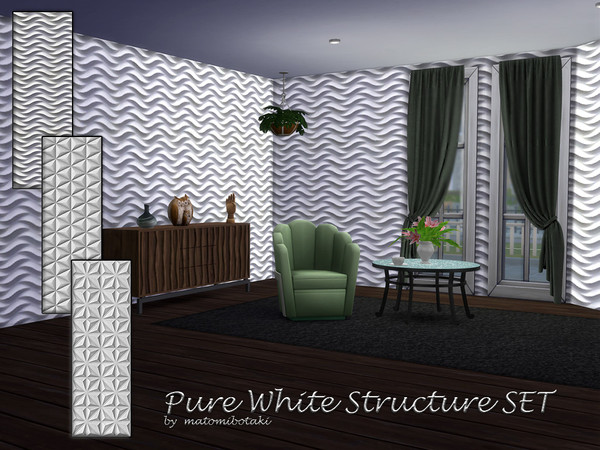 Sims 4 — Pure White Structure SET by matomibotaki — Wallpaper set consisting of 3 pure white structure wallpapers with