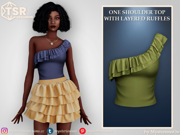 Sims 4 — One shoulder top with layered ruffles by MysteriousOo — One shoulder top with layered ruffles in 12 colors