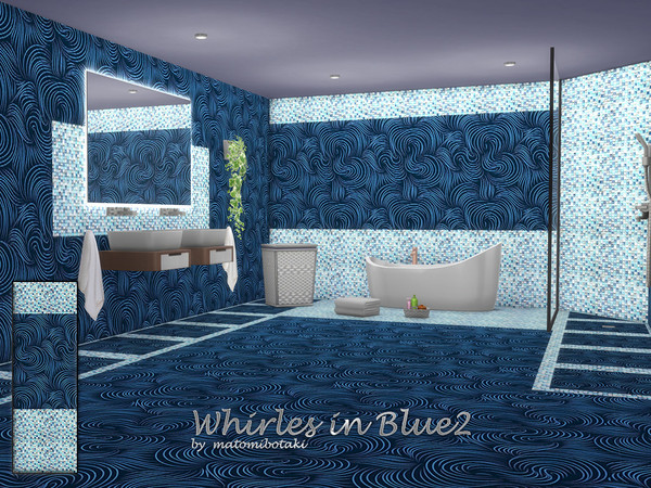 Sims 4 — Whirles in Blue2.package by matomibotaki — modern and elegant tile wall with unique design, each item comes in 3