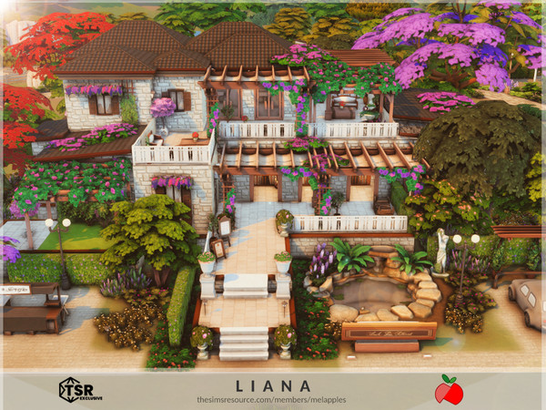 Sims 4 — Liana - restaurant - no cc by melapples — an elegant restaurant close to a vineyard with 7 tables and 22 seats