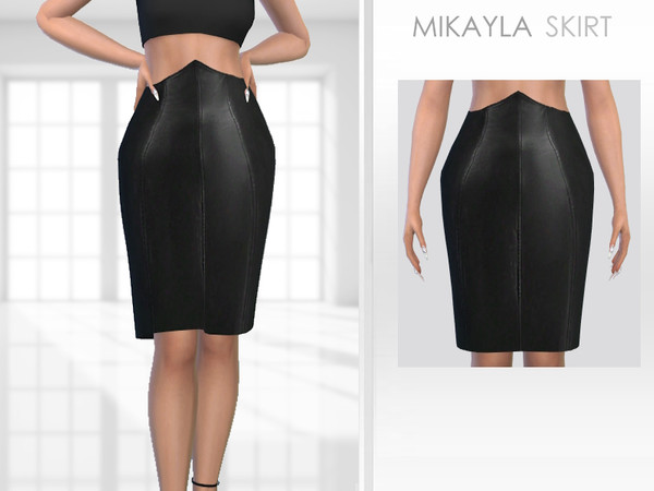 Sims 4 — Mikayla Skirt by Puresim — Leather black skirt for female sims.
