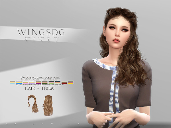 Sims 4 — WINGS-TF0120-Unilateral long curly hair by wingssims — Colors:30