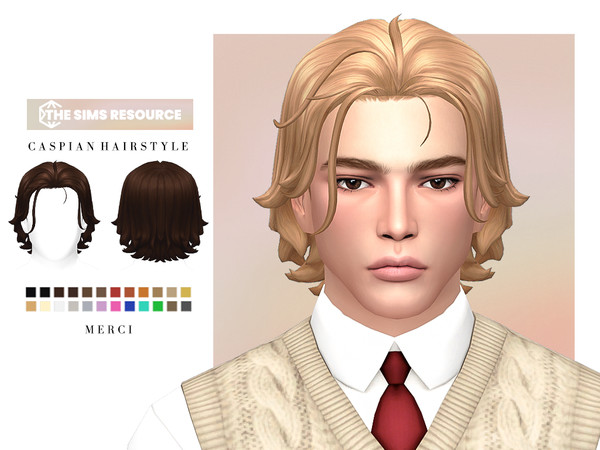 Sims 4 — Caspian Hairstyle by -Merci- — New Maxis Match Hairstyle for Sims4. -24 EA Colours.