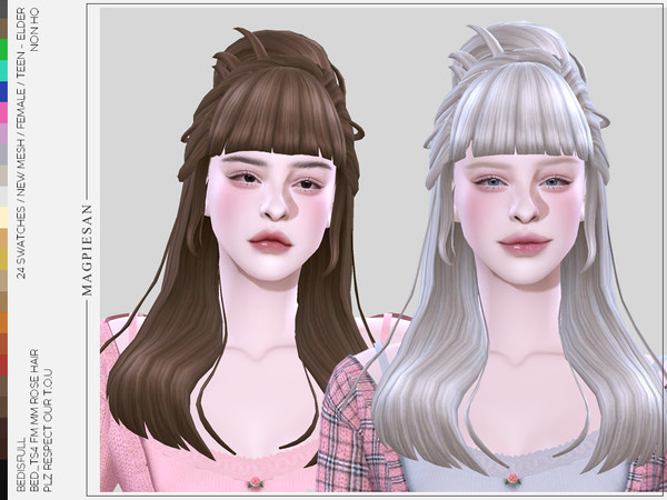 Sims 4 — Rose hair by magpiesan — Waves hair in 24 colors for female