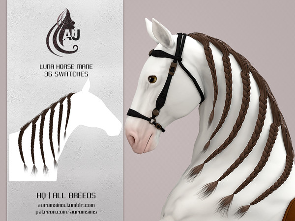 Sims 4 — Luna - Horse Mane by AurumMusik — Luna - alpha styled long horse mane with braids in 36 swatches for all breeds