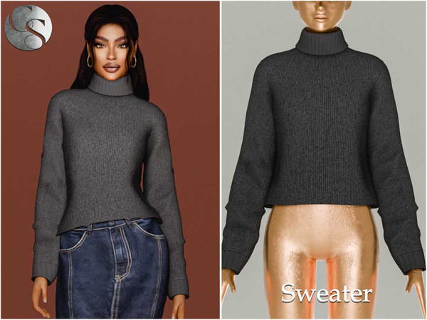 Sims 4 — Briana Turtleneck Sweater by Camuflaje — Cute fall, winter outfit, turtleneck sweater -New mesh -Compatible with