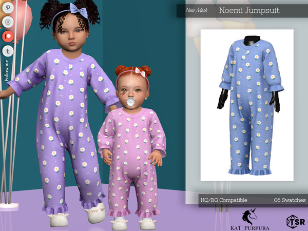 Sims 4 — Noemi Jumpsuit- Toddler by KaTPurpura — Romper for little girls with ruffles and flower print