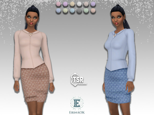 Sims 4 — ErinAOK Womens Outfit 012225 by ErinAOK — Women's Silk & Wool Outfit with Pearl & Cameo Broach