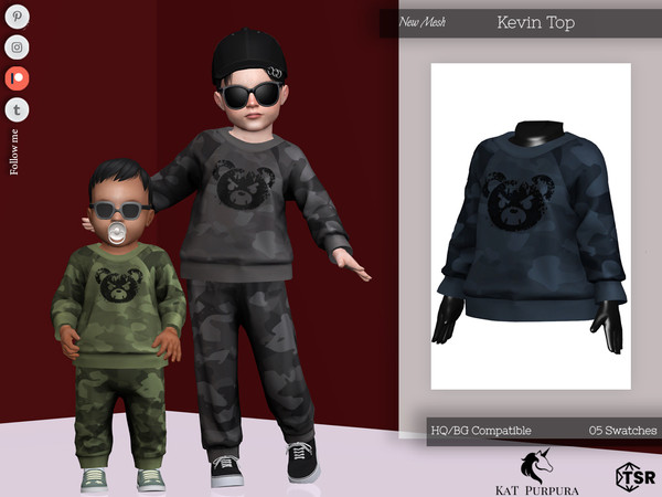 Sims 4 — Kevin Top- Toddler by KaTPurpura — Long sweater with camouflage prints and a bear