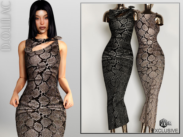 Sims 4 — Asymmetric Animal Print Dress DO0683 by DOLilac — Custom thumbnail