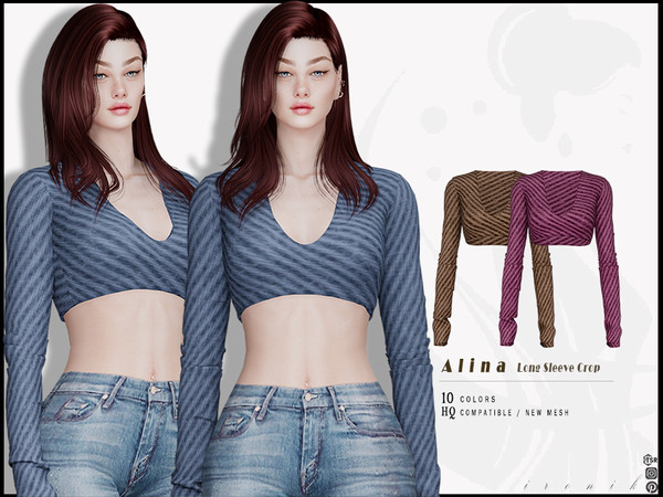 Sims 4 — Alina Long Sleeve Crop by _ironik_ — -10 Colors