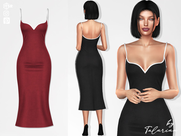 Sims 4 — Miracle Dress by talarian — A sleek midi dress with contrast trim and delicate spaghetti straps Available in 26