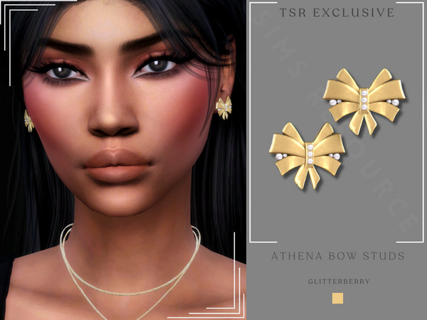 Sims 4 — Athena Bow Studs by Glitterberryfly — A gold bow earring with pearls