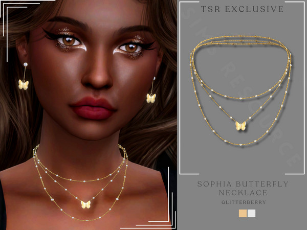 Sims 4 — Sophia Butterfly Necklace by Glitterberryfly — A gold layered necklace with butterfly pendant and diamond