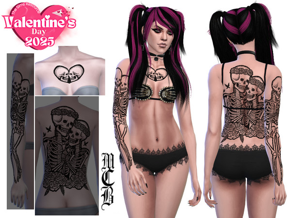 Sims 4 — Skeletons in Love Chest Tattoo by MaruChanBe2 — Valentines Day inspired skeleton tattoos for your cuties.