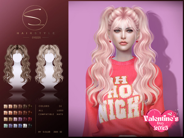 Sims 4 — Double Ponytail hair 010225 by S-Club by S-Club — Double Ponytail hair with 24 colors, hope you like, thank you
