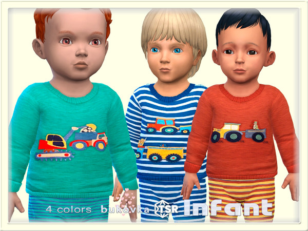 Sims 4 — Excavator Sweater by bukovka — Sweater for infant boys only in 4 coloring options. All cards have been changed,