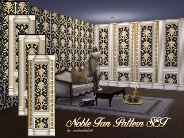 Sims 4 — Noble Fan Pattern SET by matomibotaki — Elegant baroque wallpaper with fan pattern, the set consists of 4
