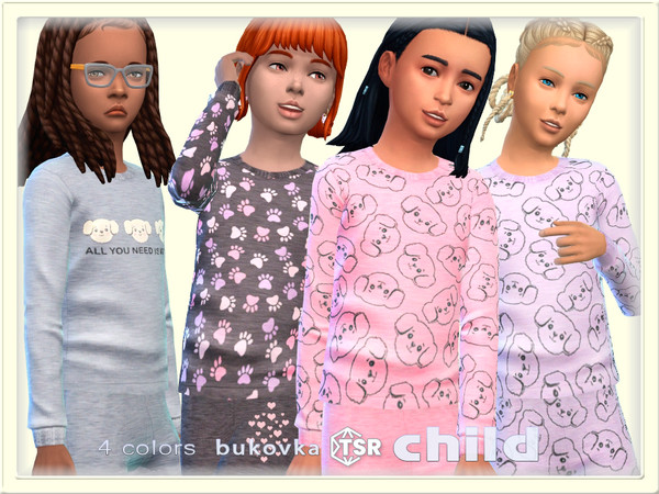 Sims 4 — Dog Shirt by bukovka — Stylish shirt for children only girls in 4 coloring options. All cards have been changed,