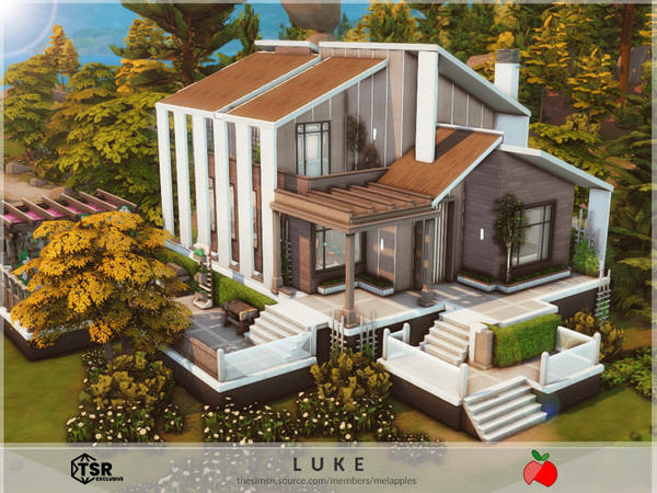 Sims 4 — Luke - no cc by melapples — a modern cabin for a medium sized household with a pet. enjoy! 1st floor: kitchen