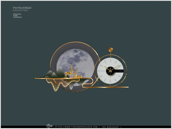 Sims 4 — PerfectWall - Lunar Deer landscape clock BG by Severinka_ — A set of wall clocks. Some clocks have a lifting.