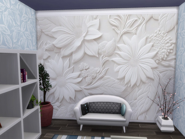 Sims 4 — Plaster Florals Mural by lavilikesims — A 3d effect plaster walls