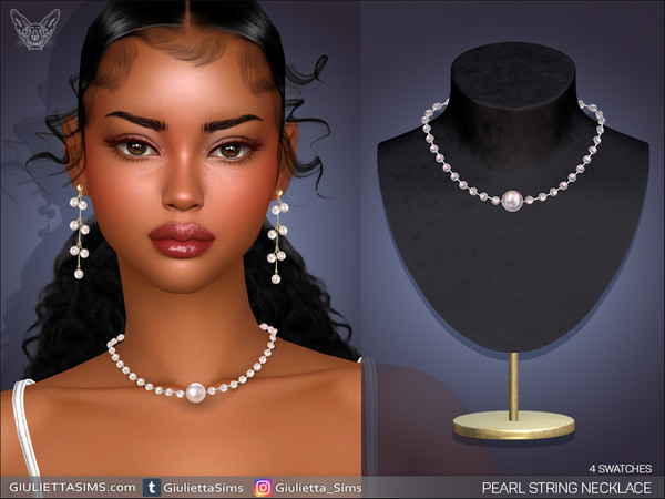 Sims 4 — Pearl String Necklace by feyona — Pearl String Necklace comes with 4 swatches.