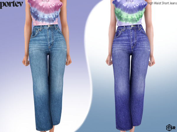 Sims 4 — High Waist Short Jeans by portev — new Mesh 4 colors