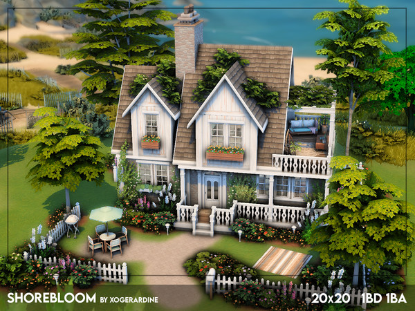 Sims 4 — Shorebloom (NO CC) by xogerardine — Decided to build a cute one bedroom house for an artist sim with upstairs
