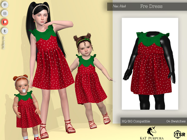 Sims 4 — Fre Dress- Infant by KaTPurpura — Short dress with strawberry design and ruffles