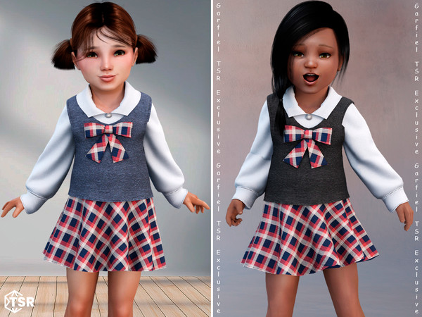 Sims 4 — Clare - Plaid school dress with a bow by Garfiel — This adorable school-inspired dress features a classic plaid