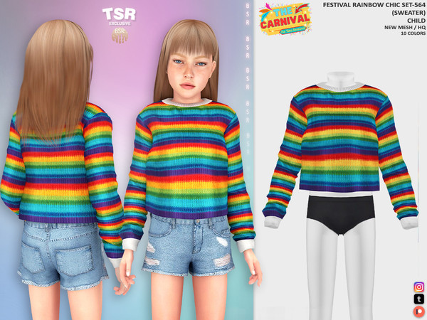 Sims 4 — ChildF - FESTIVAL RAINBOW CHIC SET-564 (SWEATER) BD1454 by busra-tr — 10 colors Child