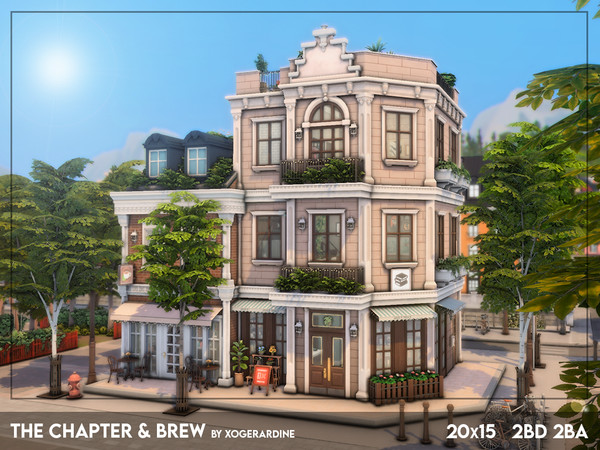 Sims 4 — The Chapter & Brew (NO CC) by xogerardine — Okay, new pack is amazing. I've built this cute cafe and a cozy