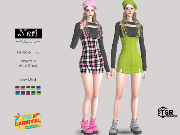 Sims 4 — THE CARNIVAL - NERI - Mini Dress by Helsoseira — Style - Overalls mini dress with long sleeve top