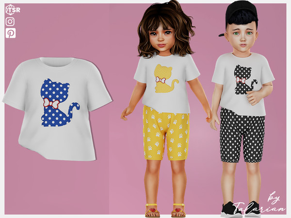 Sims 4 — Jade Tshirt by talarian — Cute short-sleeve t-shirt with a playful kitten print Part of a set (see