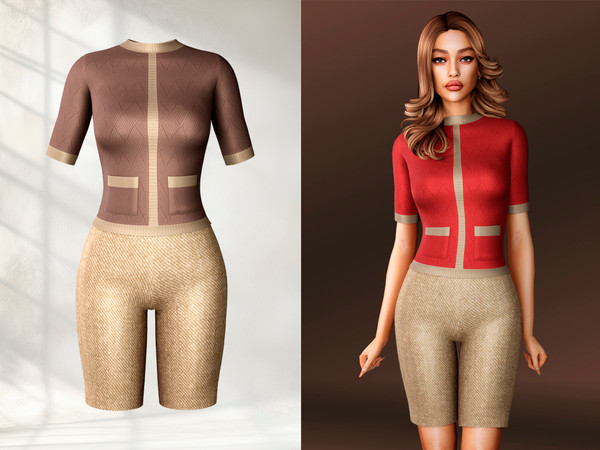 Sims 4 — Classic Knitwear Set Jacket & Shorts by Pusha_Pusha — This elegant knitwear set combines vintage aesthetics