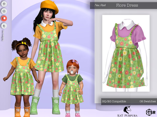 Sims 4 — Flore Dress- Child by KaTPurpura — Short dress with a floral print T-shirt.