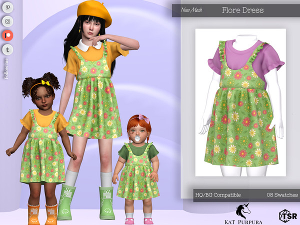 Sims 4 — Flore Dress- Toddler by KaTPurpura — Short dress with a floral print T-shirt.