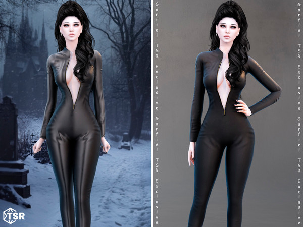 Sims 4 — Beth - Tight leather and latex catsuit by Garfiel — A sleek and daring full-body catsuit available in two