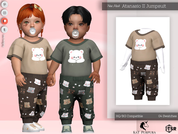 Sims 4 — Atanasio II Jumpsuit- Infant by KaTPurpura — Full body suit with t-shirt and pants with teddy bears